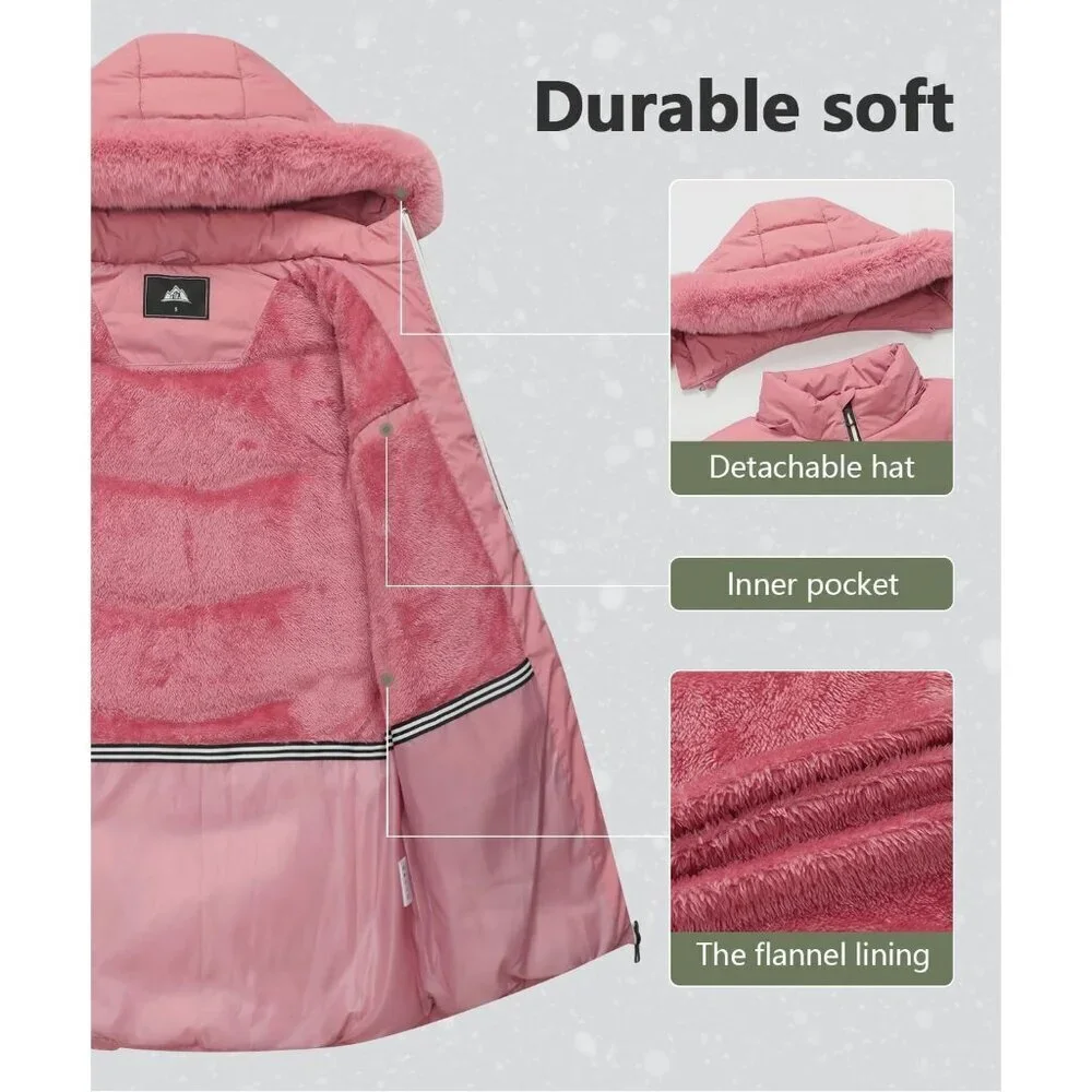 Women's Pink Winter Windproof Warm Down Coats Waterproof Hooded Puffer Jacket